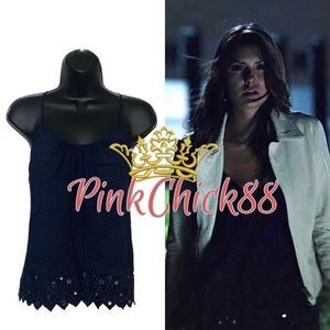 ASO Elena Gilbert The Vampire Diaries Navy Eyelet Mirror Tank Top Size XS - 0